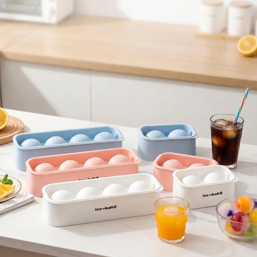 Mini Round Ice Cube Mold Reusable Food Grade Plastic Ice Cube Tray With Lid Cold Drinks Juice Ice Ball Maker Kitchen Bar Tools