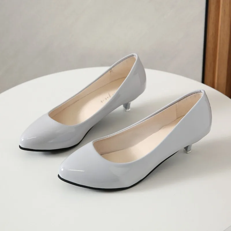 Zapatos de tacón medio para mujer, tallas grandes 35-42, suaves, negros, profesionales, de trabajo, con punta poco profunda