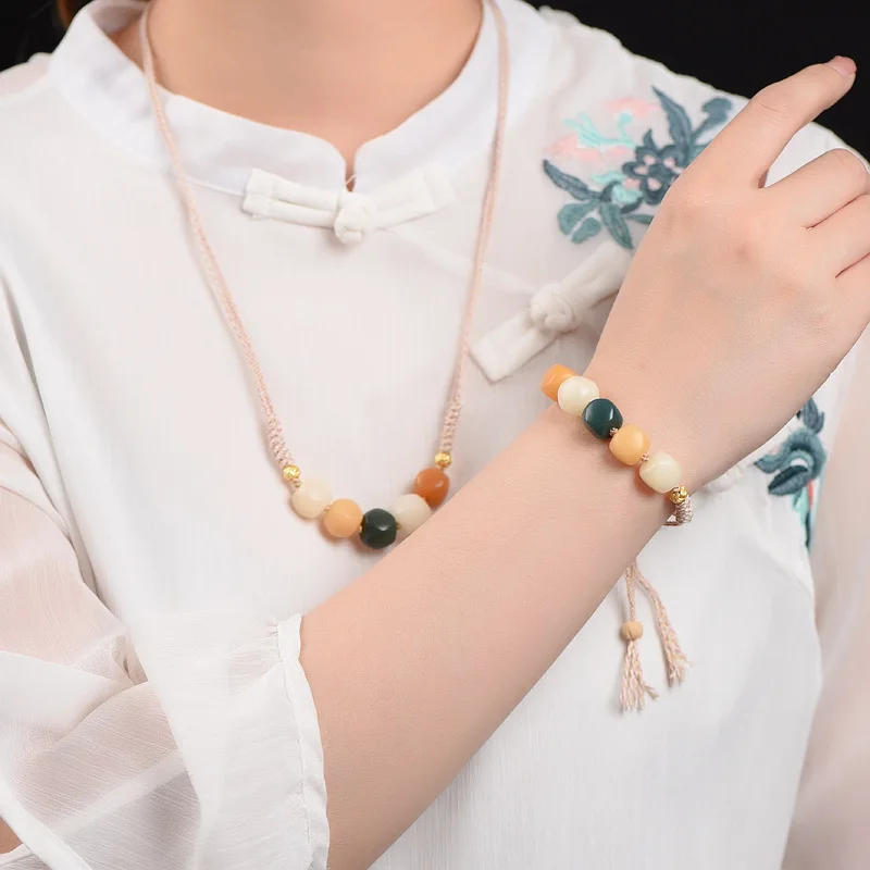 Hand-Woven Duobao Candy Bodhi Hexagonal Suit Duobao Color Matching Archaic and Simple Carrying Strap Crafts Temperamental Bracel image 4