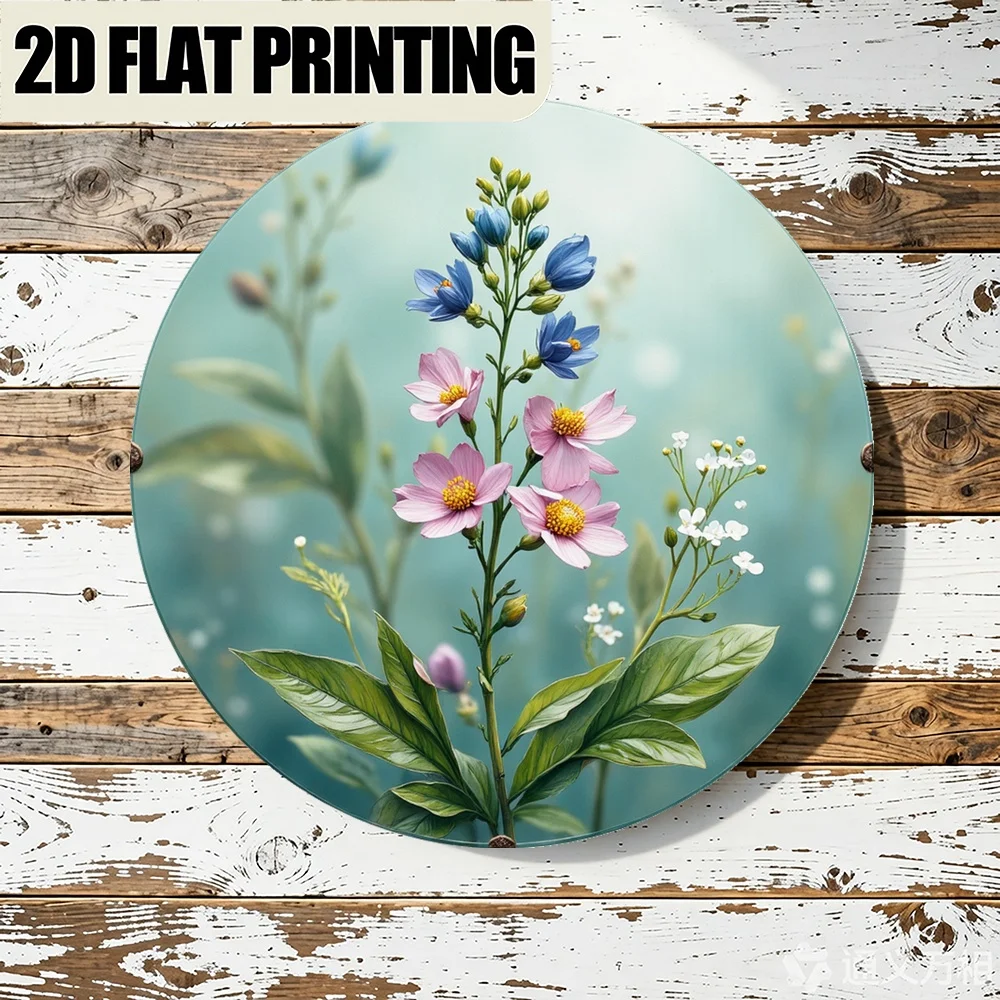 Metal Flower Wall Art, 1PC Round Geometric Floral Sign, Vintage Home Garden Decor, Unique 2D Yard Art, Easter Birthday Gift