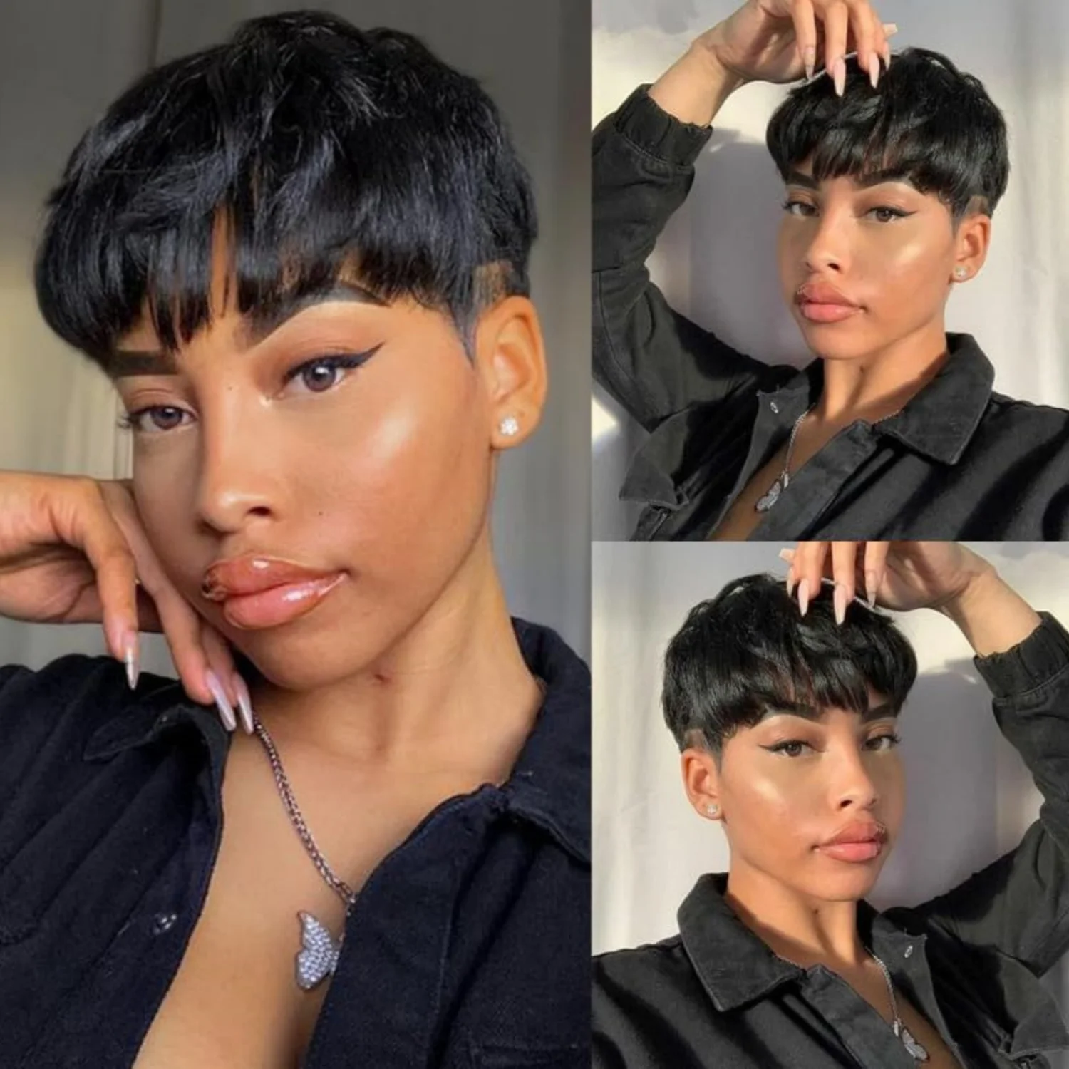 

Pixie Cut Wigs human hair short pixie cut for Black Women Layered Human Hair Wig Machine Made