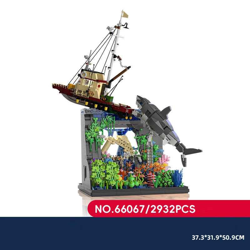 創造的な建築水中遺物ビルディングブロックモデルキットサメ難破船建設レンガのおもちゃコレクションライト付き