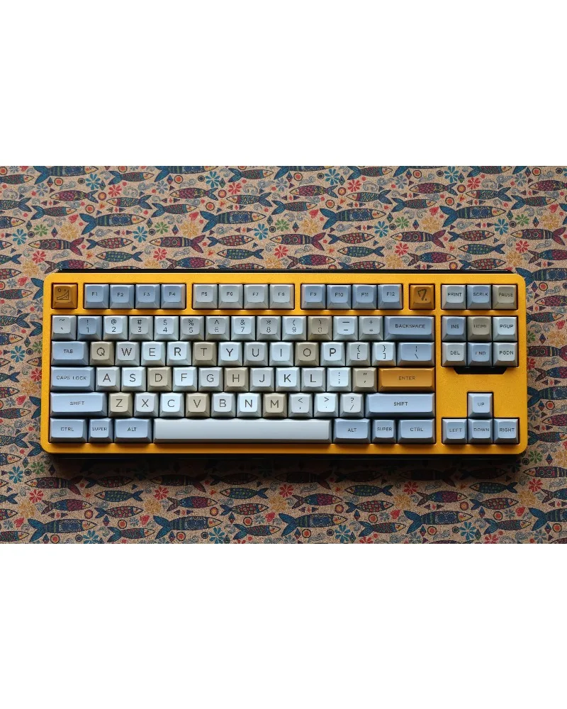 light grey and gold color block pbt dye sub keycaps full set oem profile for mechanical keyboards