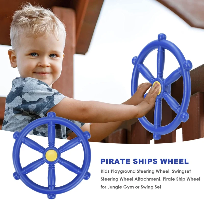 Kids Playground Steering Wheel, Swingset Steering Wheel Attachment, Pirate Ship Wheel For Jungle Gym Or Swing Set Blue