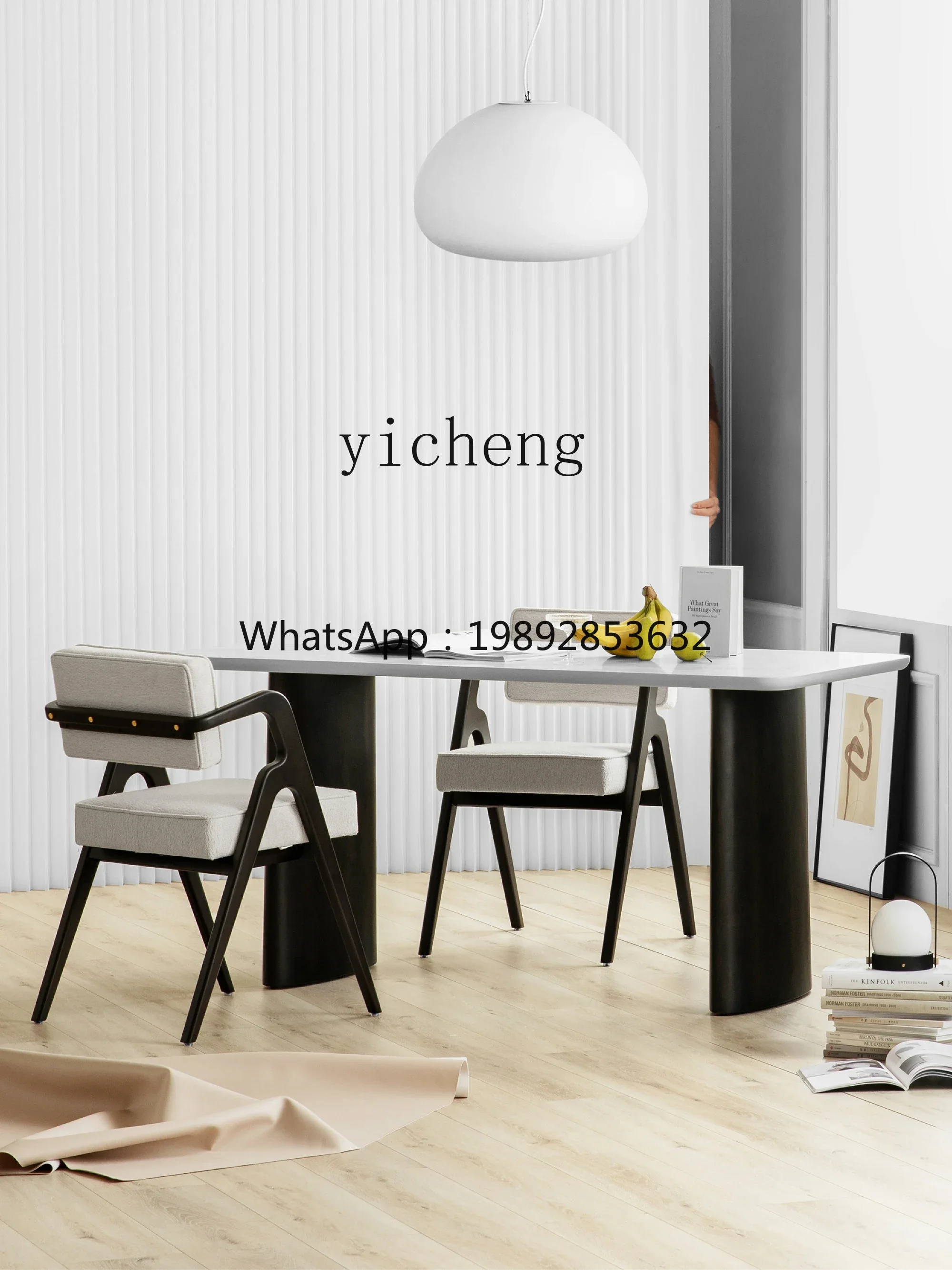 Dark White Dining Table Simple Ins Style Large Table Black Small Apartment Solid Wood Table and Chair Combination