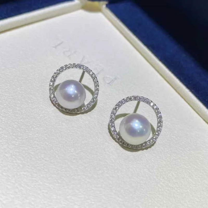 

SGARIT Nearly Flawless Aurora Brilliant White Natural Freshwater Pearl Zircon Earrings S925 Sterling Silver Fashion Studs