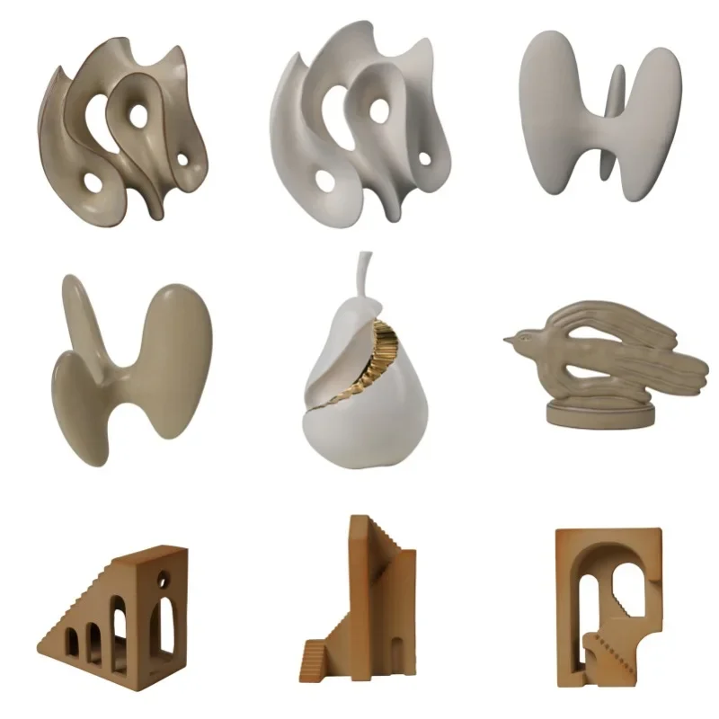 

Modern simple geometric three-leaf ceramic ornaments, home model rooms, homestay soft decoration, children's room decorations