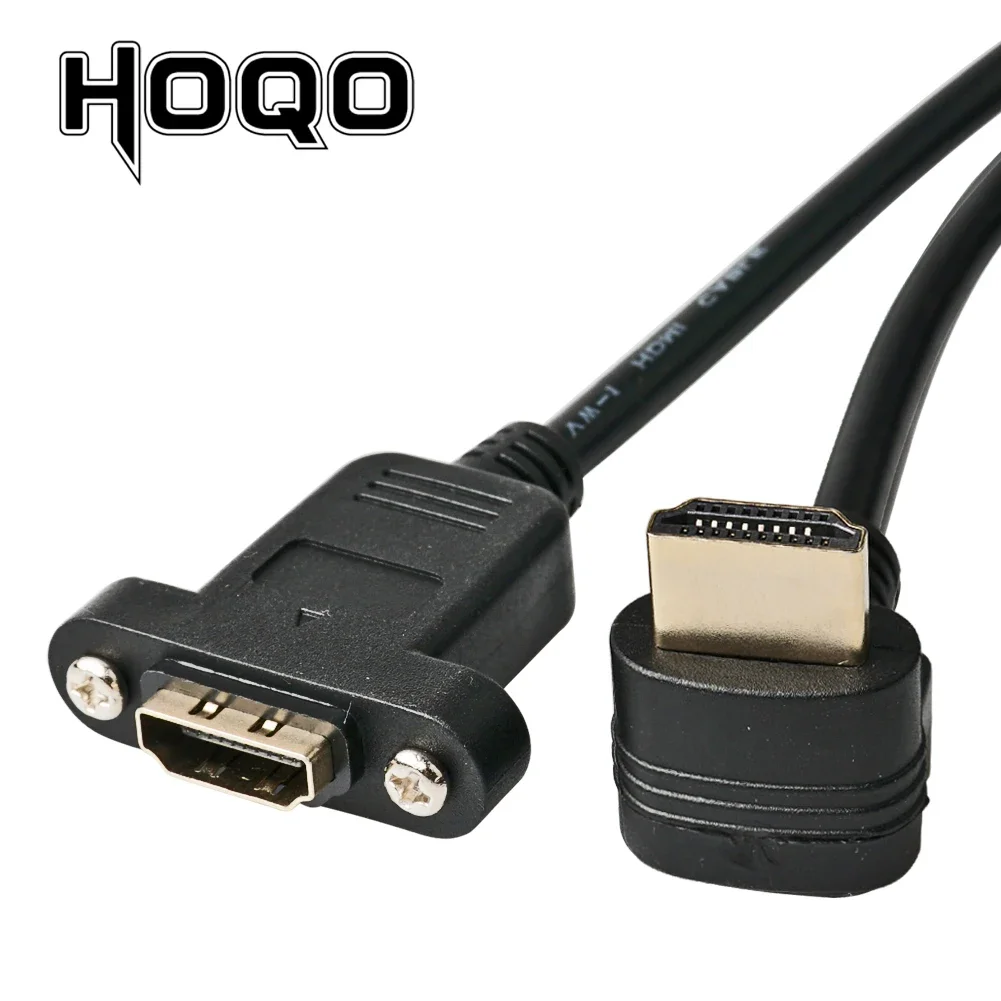 HDMI-compatible 90 Degree Right Angle HDMI Panel Mount socket Extension Cable Screw HDMI Female to Male Panel Connector Cord