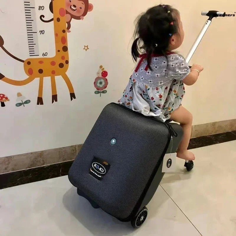 20 Inch Children Suitcase Ride on Luggage Removable with Guardrails,Brakes Cabin Trolley Case Lazy Suitcases TSA Lock Expansion