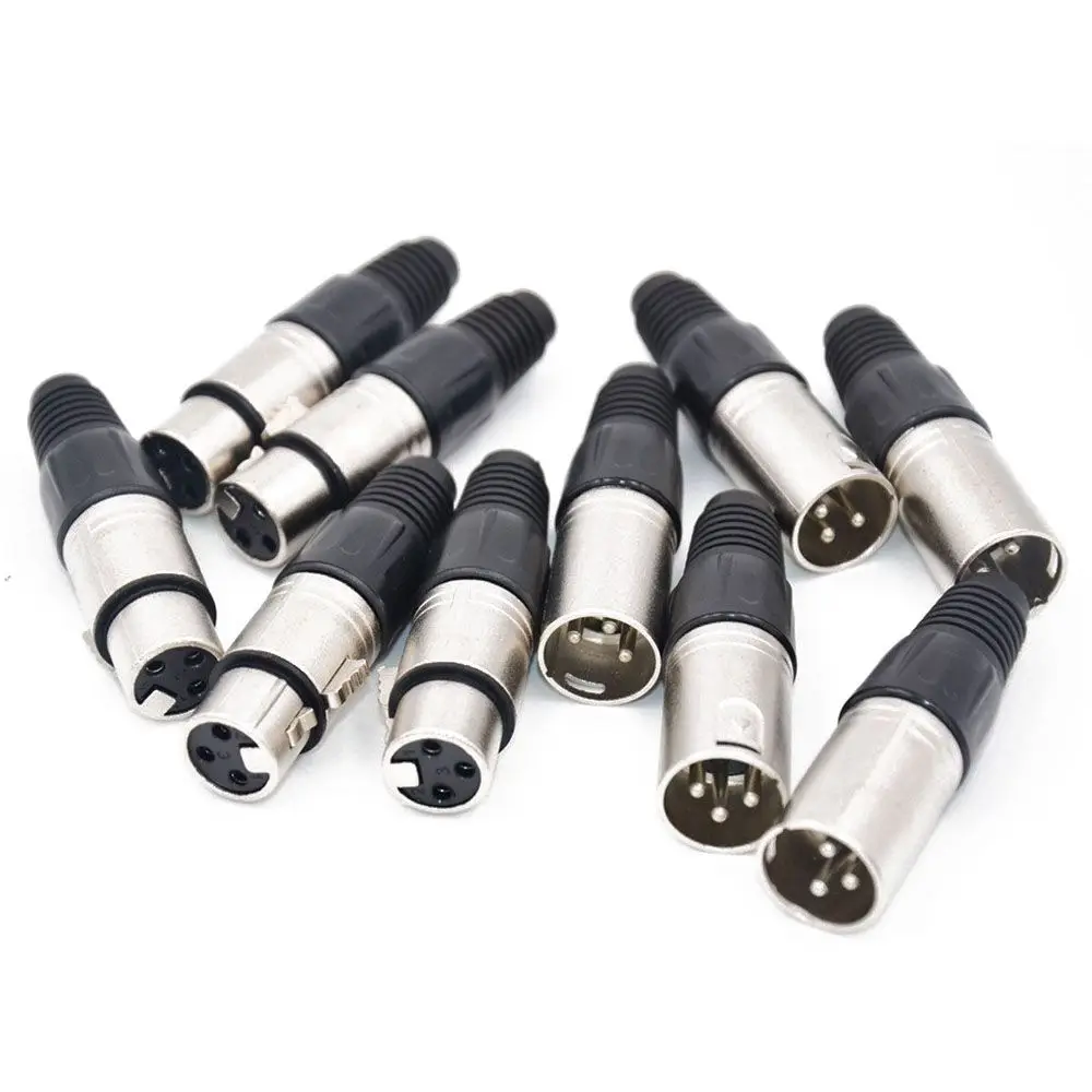 B13C10Pcs 3 Pin XLR Solder Type Connector 5 Male + 5 Female Plug Cable Connector Microphone Audio Socket