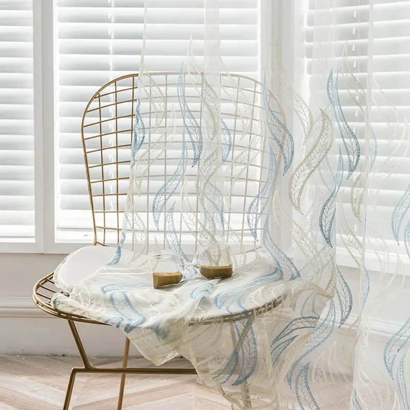 

Curtains for Living Room Luxury Simple Nordic Style Embroidered Window Screen Bedroom Living Room Balcony Study White Curtain
