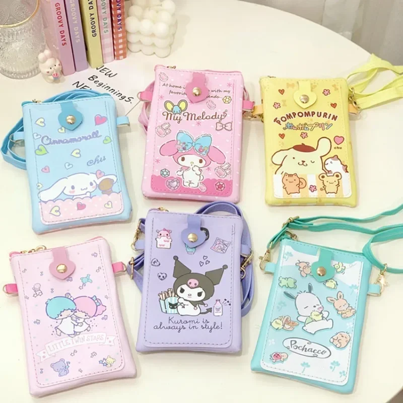 Sanrio Hello Kitty Card Holder Coin Purse Lanyard Backpacks Kids Cartoon Anime Kuromi Student Bus ID Card Bags Purse Bag Lanyard