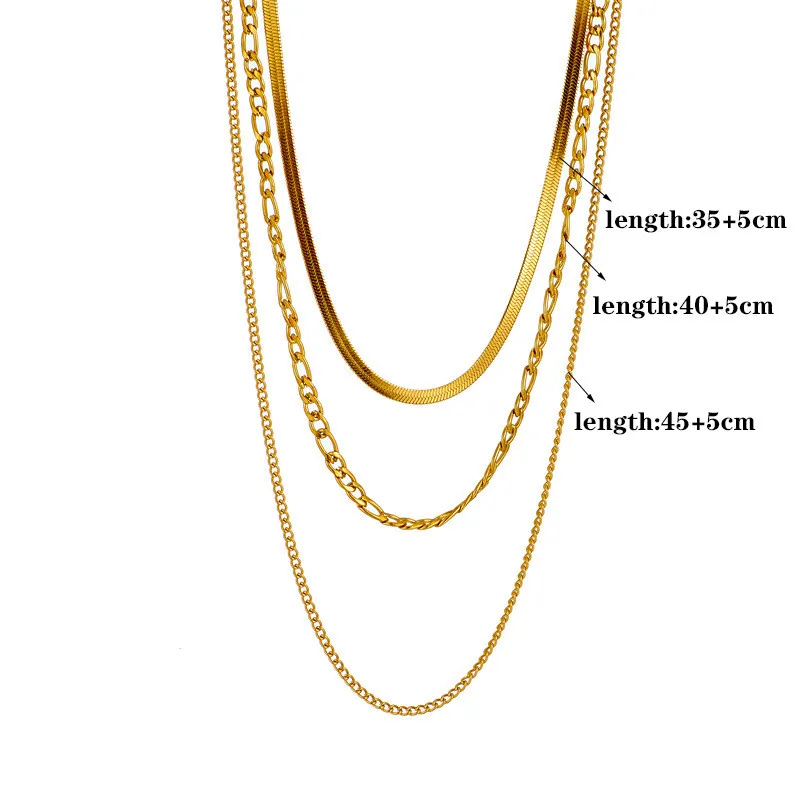 OIMG 316L Stainless Steel Gold Plated Punk Simple Multilayer Snake Chain  Necklace For Women Girls Christmas Party Gift Not Fade