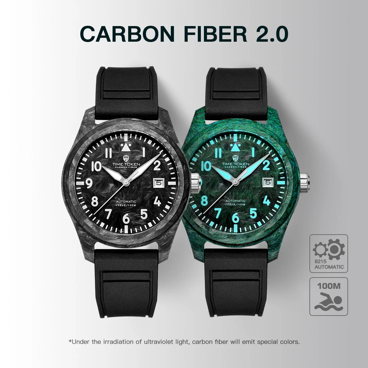 NEW Ultra Light Luminous Carbon Fiber2.0 T537 Automatic Mechanical Men's Watch Japan MIYOTA 8215 Movement Calendar Waterproof