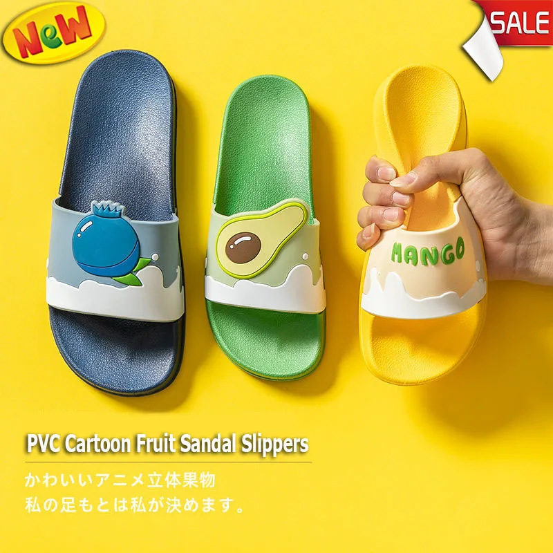 Chinelos de PVC grosso antiderrapante para mulheres, sandálias de frutas dos desenhos animados, chinelos, sapatos de praia casuais, moda banho, novo verão