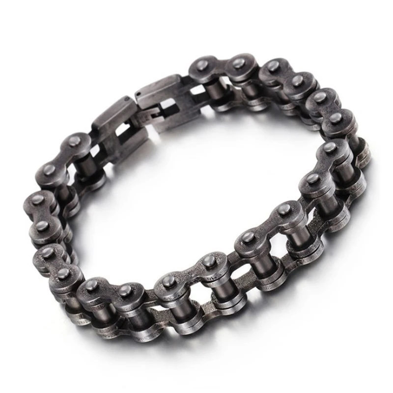 

13mm Heavy Punk Retro Black Bike Bicycle Chain Bracelets Men Women Rock HipHop Matte Brush Stainless Steel Biker Bangle Jewelry