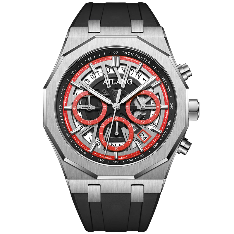 

AILANG Men's Waterproof Luminous Calendar Stainless Steel Watch Silicone Strap Quartz Multifunctional Fashion Watch