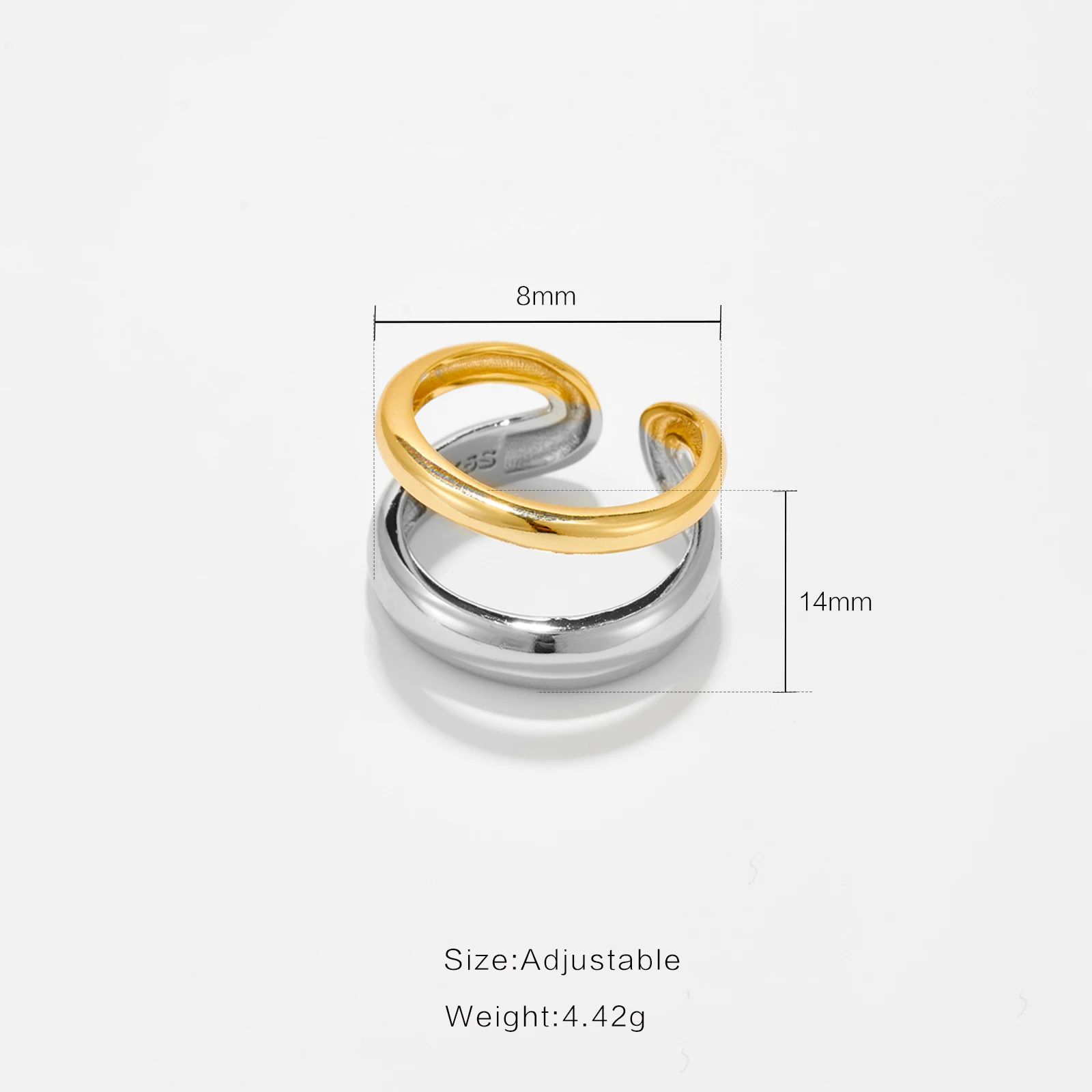 DPLAOPA 925 Sterling Silver Gold Double Color Plating Resizable Ring Adjustable Women New Trend Luxury Fine Jewelry Gift