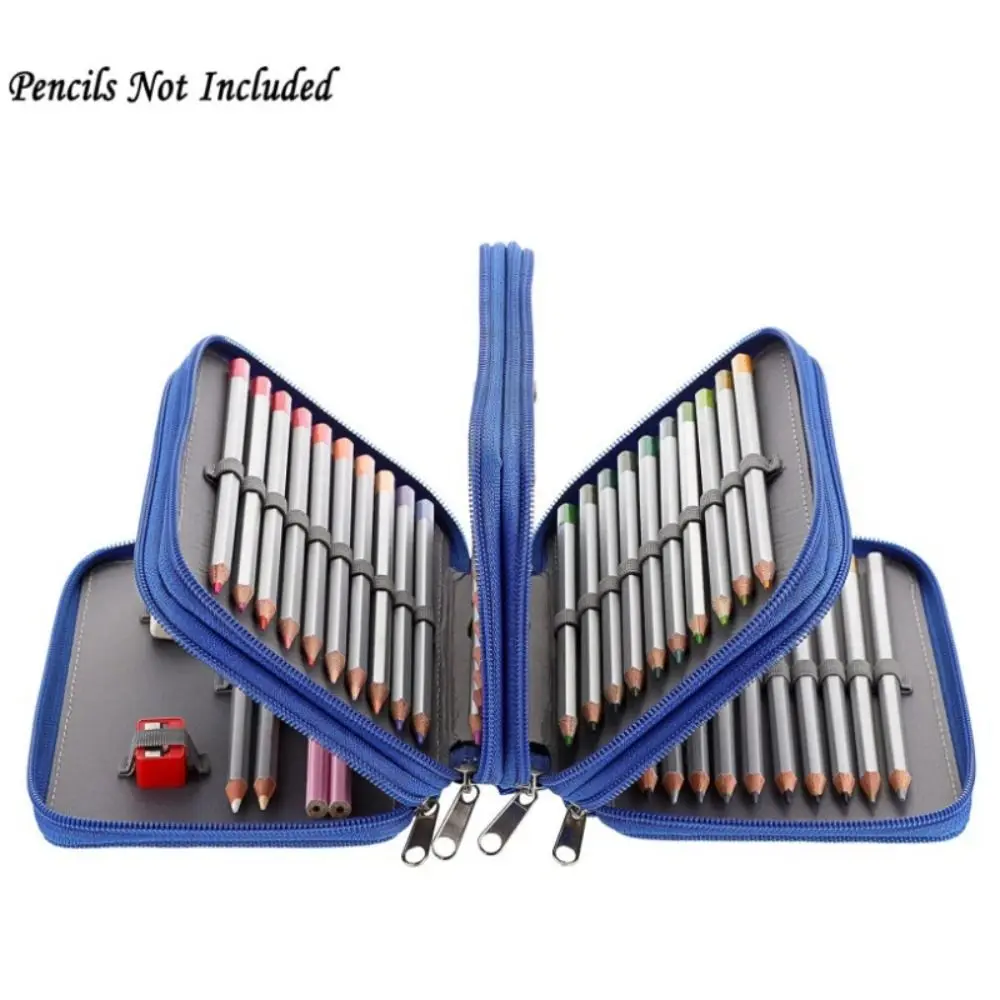 2/3/4 Layers Colored Pencil Bag Large Capacity Square Pencils Case 32/52/75 Holes Solid Color Pen Pouch Office Accessories