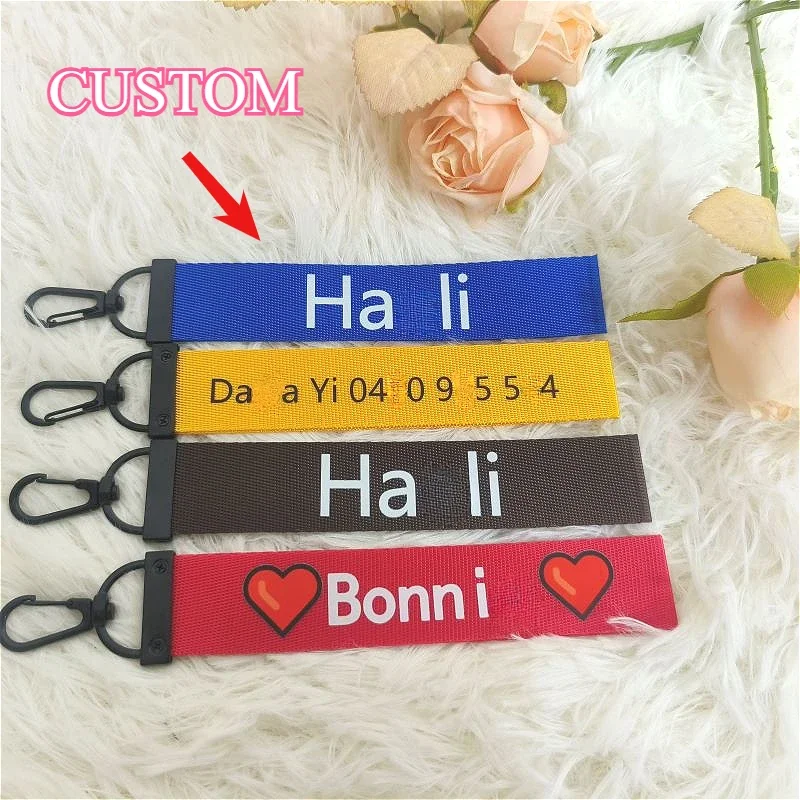 Custom Colour Ribbon Keychain For Bags Creative DIY Logo Key Chain Personalized Bag Keyring Men Chains Pendant Cute Gifts