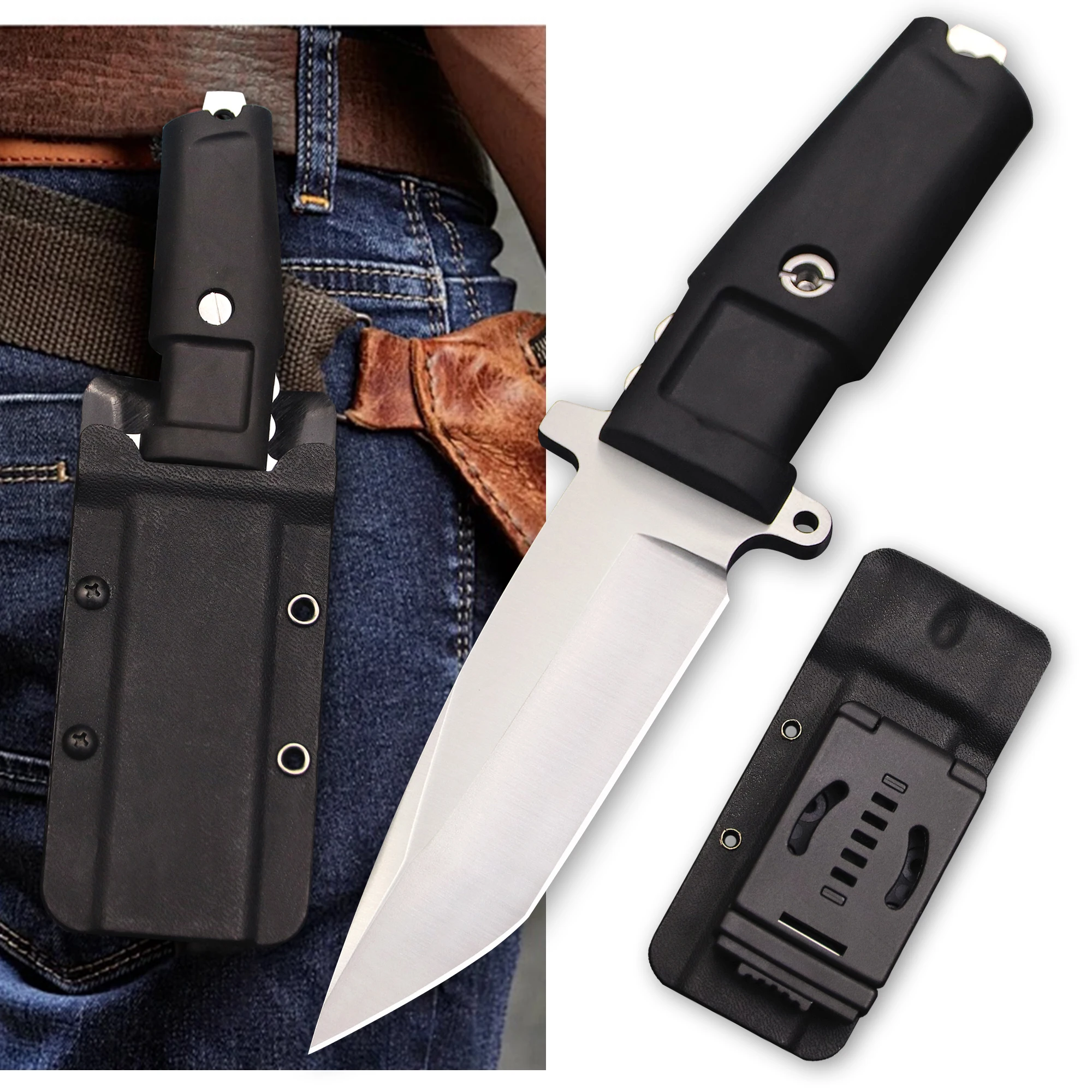 Cuchillo recto táctico de acero D2 para exteriores, navaja de supervivencia para caza en la jungla, viajes, senderismo y aventura