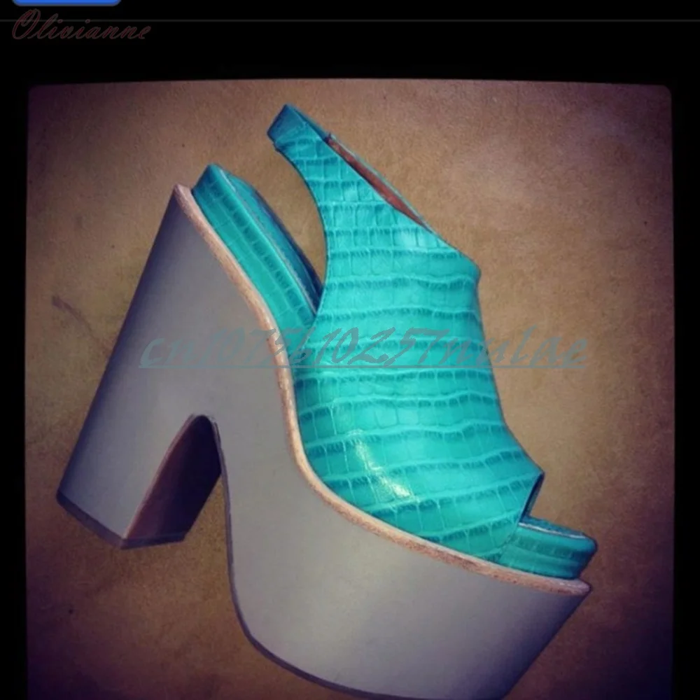 

Lake Blue Peep Toe Slingback Pumps Elegant Chunky High Heel Platform Leather Sexy Fashion 2025 Summer Women Shoes Para Mujere