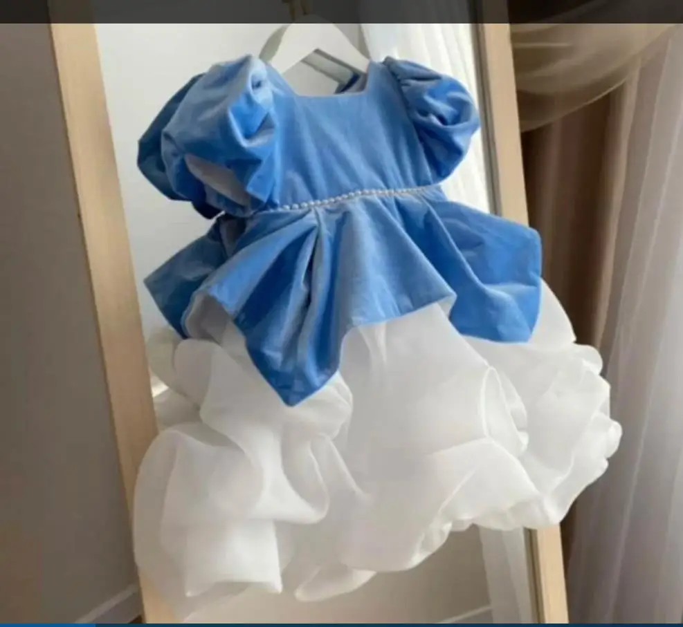 

Luxury Child Girl Wedding Dress Velvet Beadings Party Dresses Tiered Organza Puffy Flower Girl Dresses For Weddings Customize