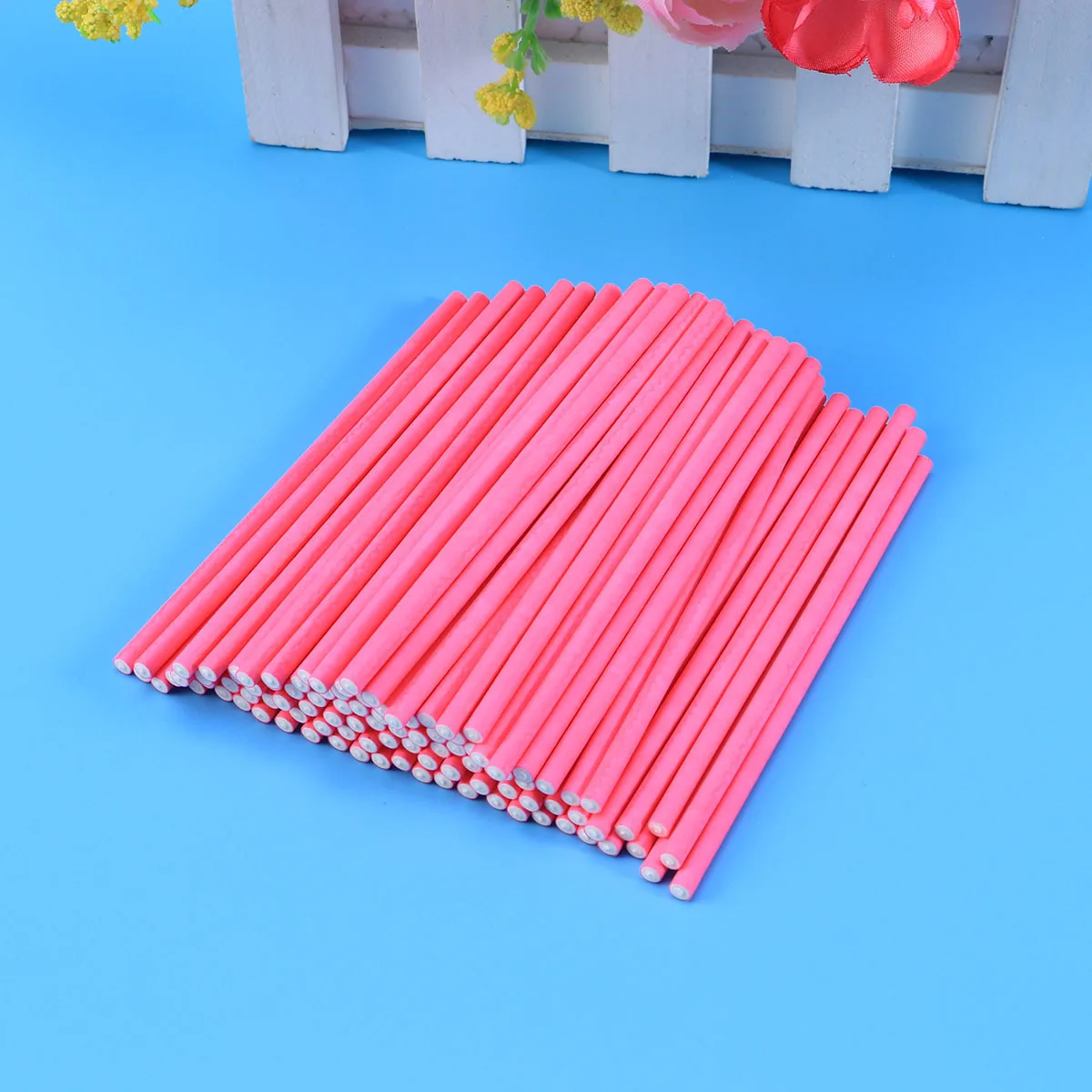 100 قطعة من أعواد مصاصة الخطمي من الدرجة الغذائية، أعواد كعكة ورقية وردية، أدوات خبز للحفلات والحلوى الصلبة