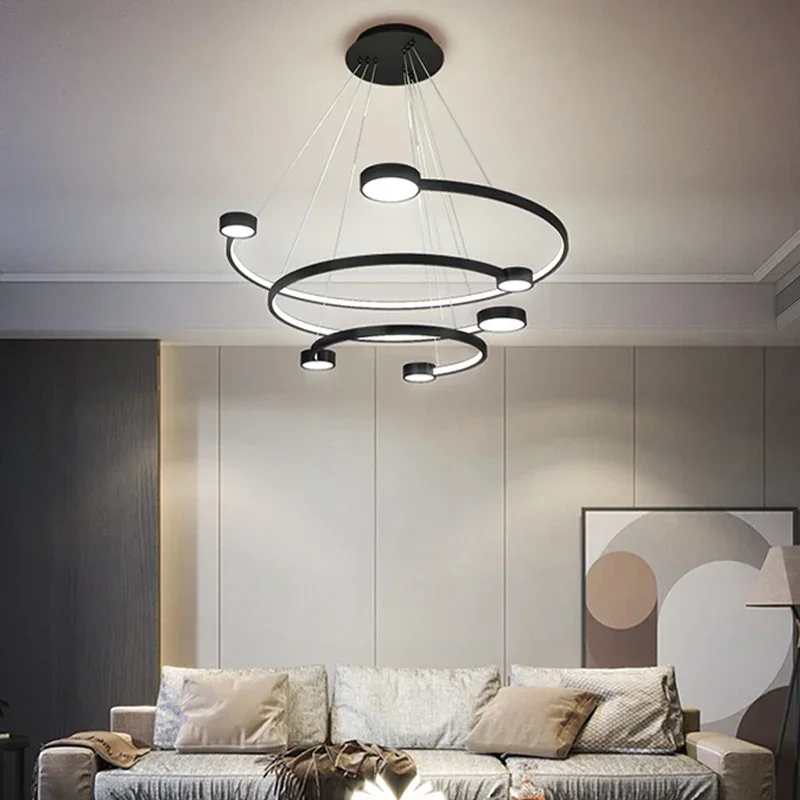 

Modern LED Chandelier Lighting Dining Living Room Round Rings Modern Nordic Hanging Lamp Hotel Hall Lobby Home Decor Light