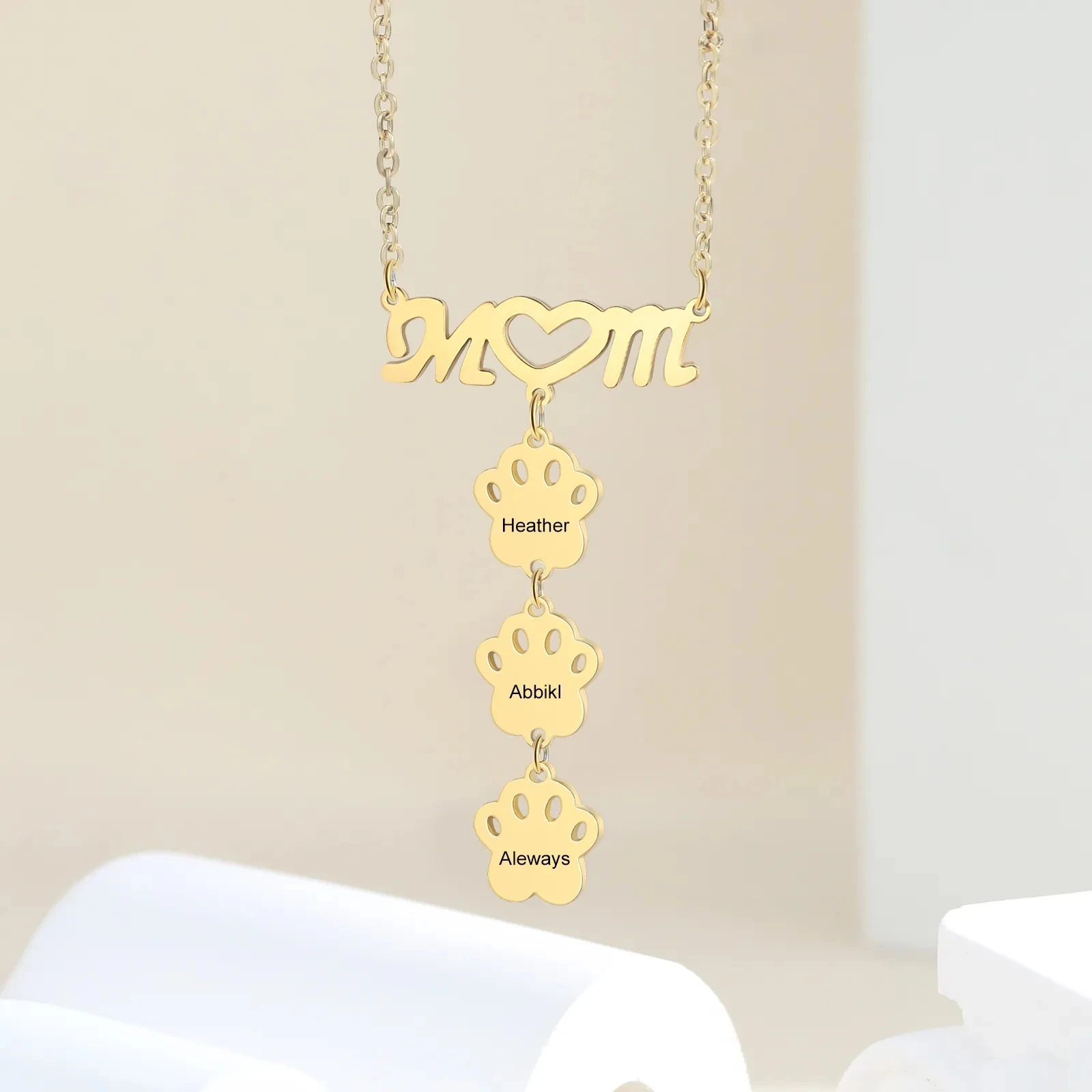 

Ожерелье в форме лапы для мамы и домашнего животного, персонализированные позолоченные ювелирные изделия, выгравированные имена, подвески в форме лапы, уникальные ожерелья на тему домашних животных