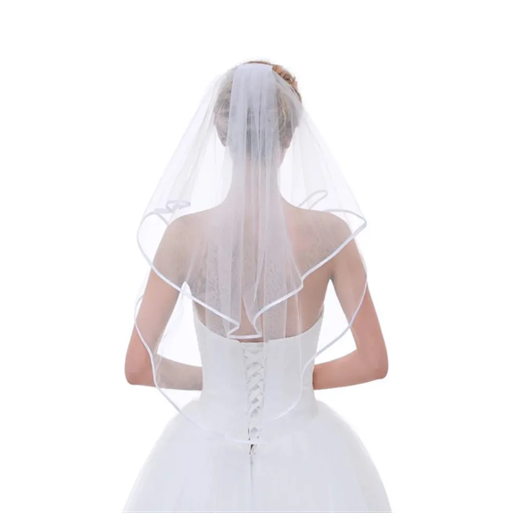 القوطية الشريط حافة الحجاب الزفاف للنساء اكسسوارات 2 طبقات مع مشط حفل زفاف الحجاب القصير اكسسوارات الزفاف تأثيري #3
