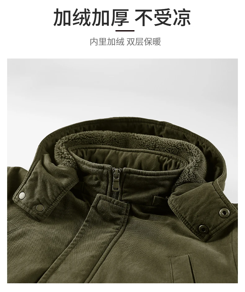 Pure Cotton Multi Pocket Workwear Windbreaker Men Mid Length Loose Jacket Middle Elderly Spring Autumn Outdoor Wind Resistant