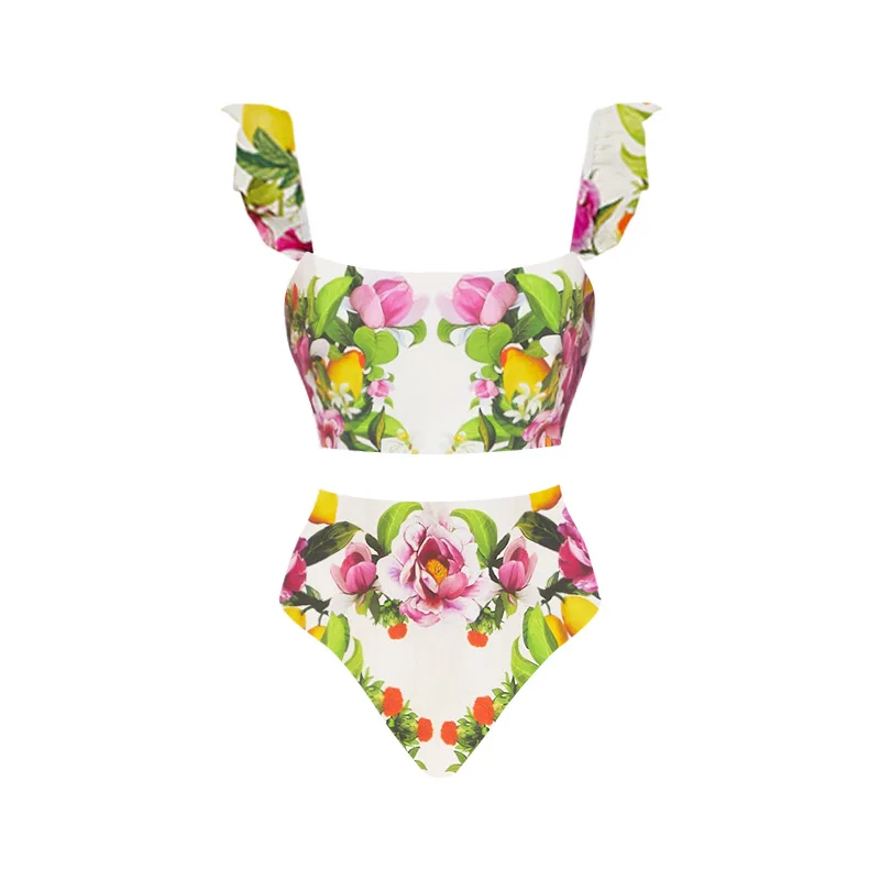

2024 New High Waist Bikini Swimsuit Set Women's Separate Floral Print Swimwear Cross-Border Bestseller Sport Fitn Fans Sup...