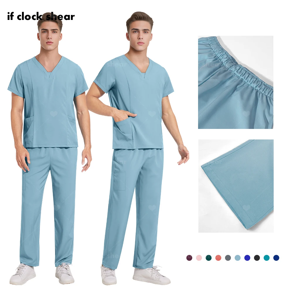 

Doctor Surgical Uniform Health Care Work Blouse Men Short Sleeved V-neck Laboratory T-shirts Jogger Pants Medical Nurse Uniforms