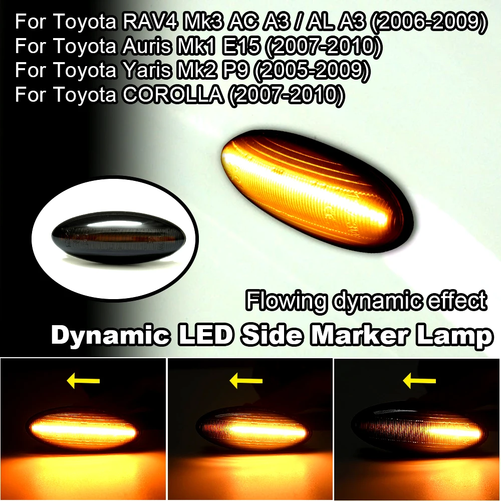 2PCS LED Dynamic Side Marker Turn Signal Light Sequential Blinker Lamp For Toyota Yaris Mk2 P9 RAV4 Mk3 ACA3/ALA3 Auris Mk1 E15 view 2