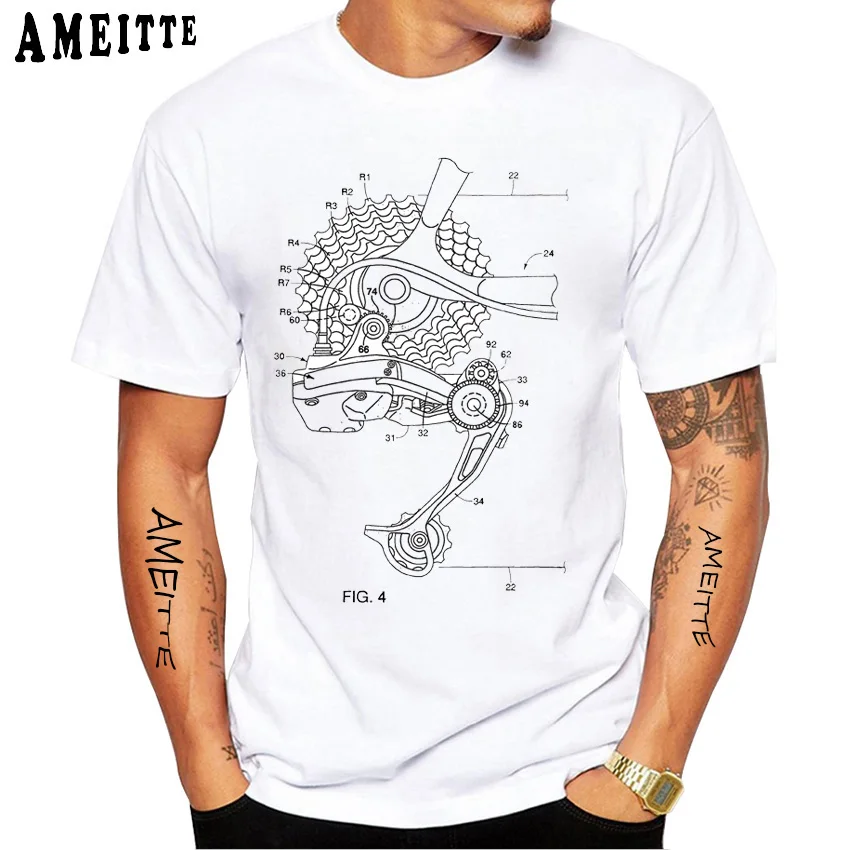 New Summer Men Short Sleeve Anatomy Bike Gear Deconstructed Design T-Shirt Funny Bicycle Print Boy Casual Tops Cool Man Tees