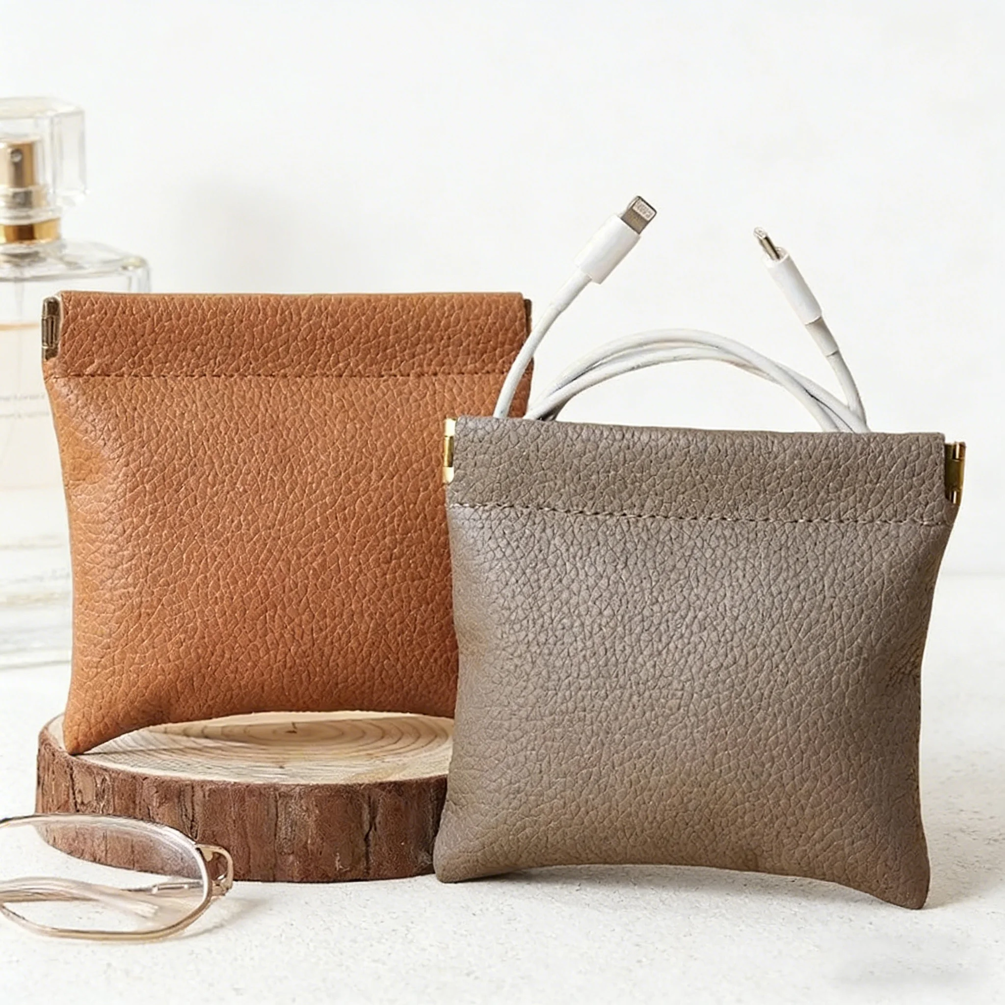 BUYLEMO Litchi Grain Snap Closure PU Leather Storage Pouch, Portable Cosmetic Coin Bag image 4