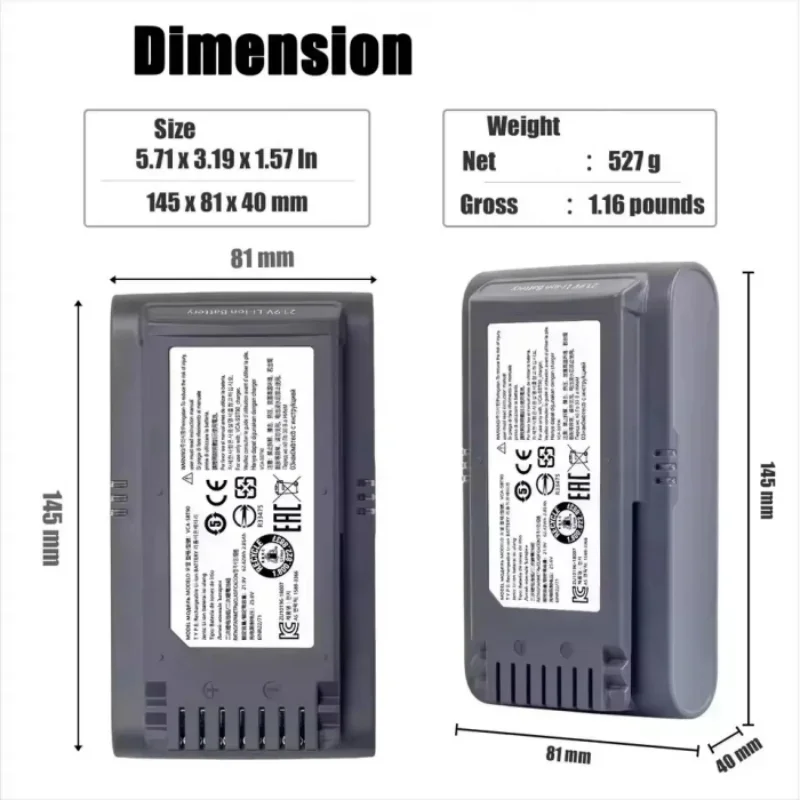 21.9V 5000mAh Suitable for Samsung VCA-SBT90 Cordless Handheld Vacuum Cleaner Battery VCA-SBT10 JET75 JET90 VS9000 JET90E