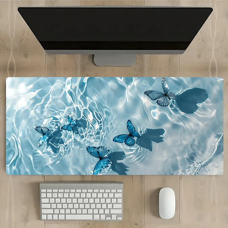 

Blue butterfly water ripple mousepad and anti-slip rubber desk pad are suitable for computer mechanical keyboards and office use