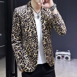 HOO 2024L Men's new casual, thin, handsome, slim leopard print printed   blazer