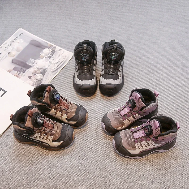 

Детская повседневная обувь с вращающейся кнопкой, детские кроссовки с закрытым носком, мягкие зимние кроссовки 2025 года, новые кроссовки для бега для мальчиков и девочек, замшевая теплая сетка