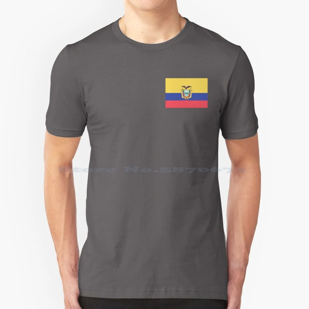 Ecuador T Shirt 100% Cotton Tee Flag Flat Material Pole Long Shadown Stylish Beautiful Elegant Map Yellow Blue Red Coat Of Arms