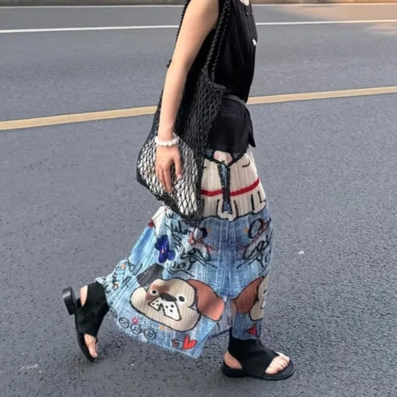 

Плиссированная юбка Miyake с мультяшным принтом собаки, новая коллекция Весна/Лето 2026, женская повседневная легкая плиссированная одежда на эластичной талии