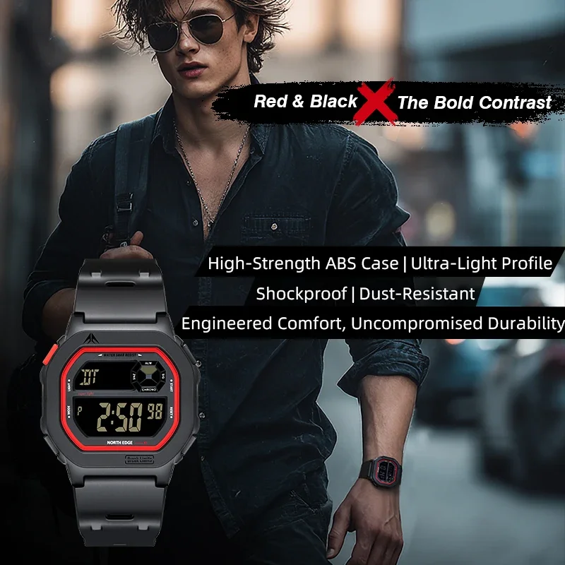 

NORTH EDGE X1 цифровые часы с квадратным экраном 2025 мужские и женские спортивные часы водонепроницаемые 50 м секундомер обратный отсчет будильник Reloj Hombre