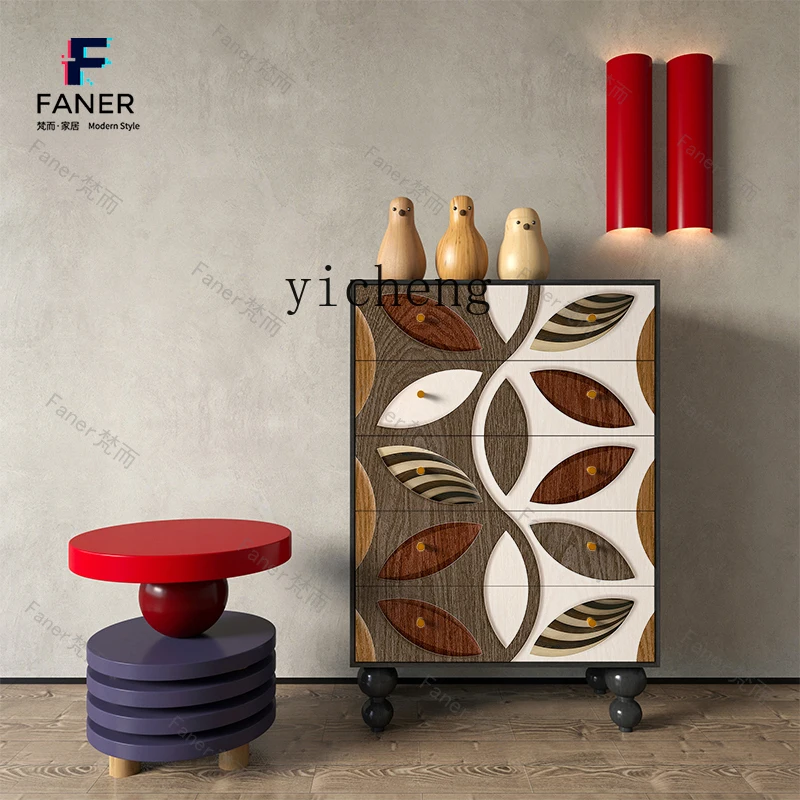 

ZYA medieval solid wood living room cabinet, side cabinet, storage next to the sofa, wall storage cabinet