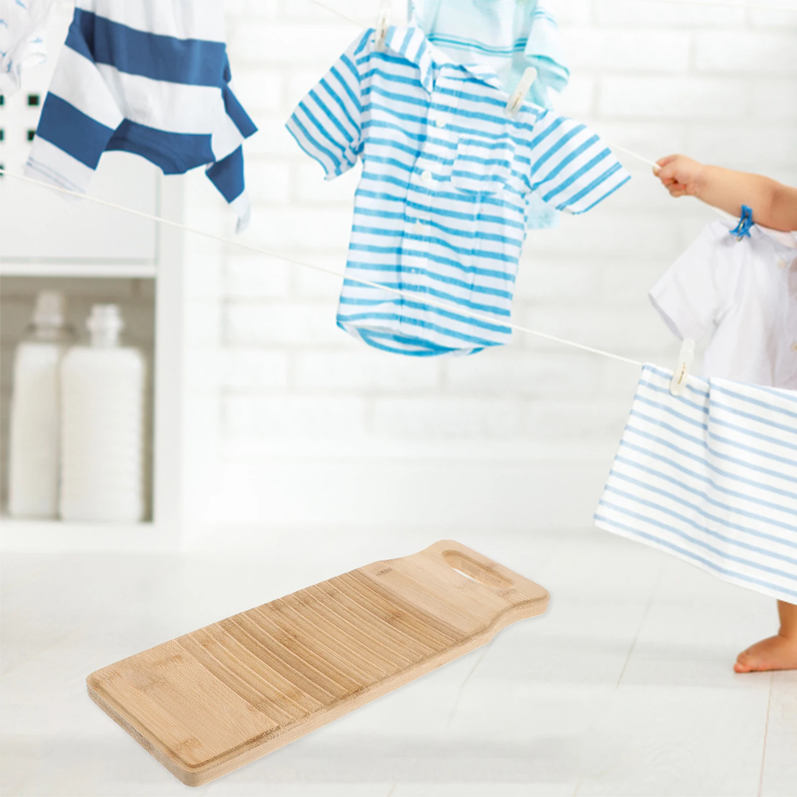 

Non-Slip Bamboo Laundry Board Hand Washing Scrubbing Board For Clothes Underwear Cleaning Durable Water Saving Portable