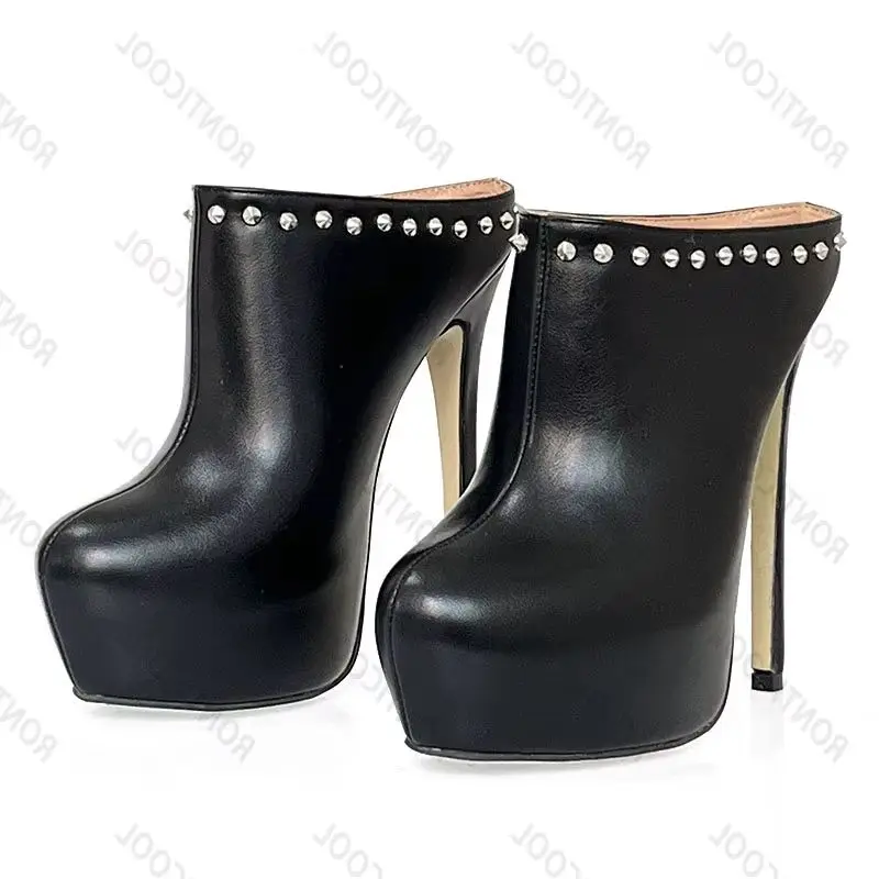 

Ronticool Handmade Women Platform Mules Pumps Sexy Stiletto Heels Round Toe Elegant Black Club Shoes Ladies US Plus Size 35-52
