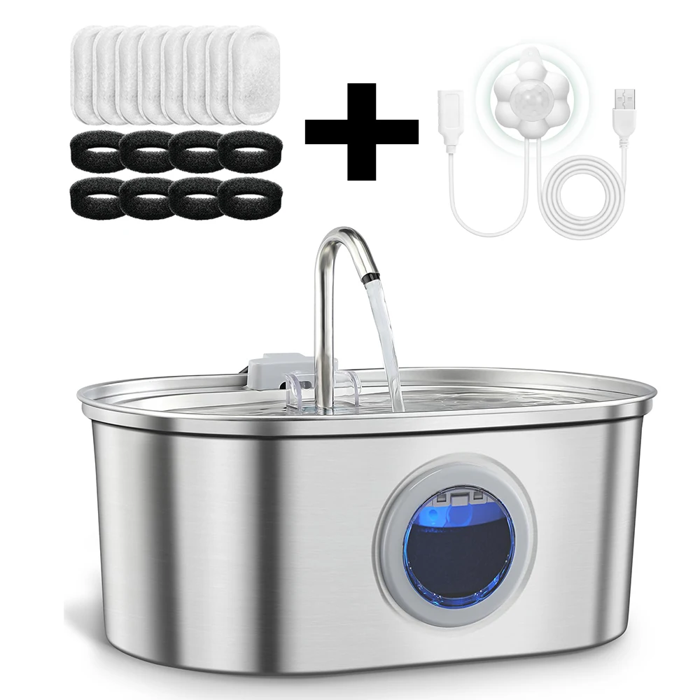 

Диспенсер для воды для домашних животных, 3,2 л, ультра-тихий диспенсер для воды для кошек из нержавеющей стали, автоматический диспенсер для воды для кошек с окном для уровня воды