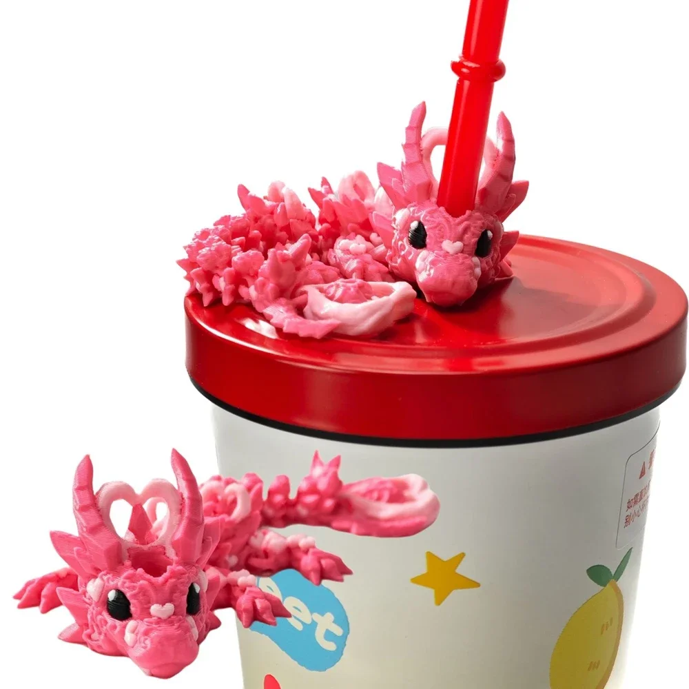 3D Printed Straw Cup Cookie Dragon Model Ornament Creative Milk Tea Coffee Cup Animal Dragon Decor Unique Gift For Water Cups