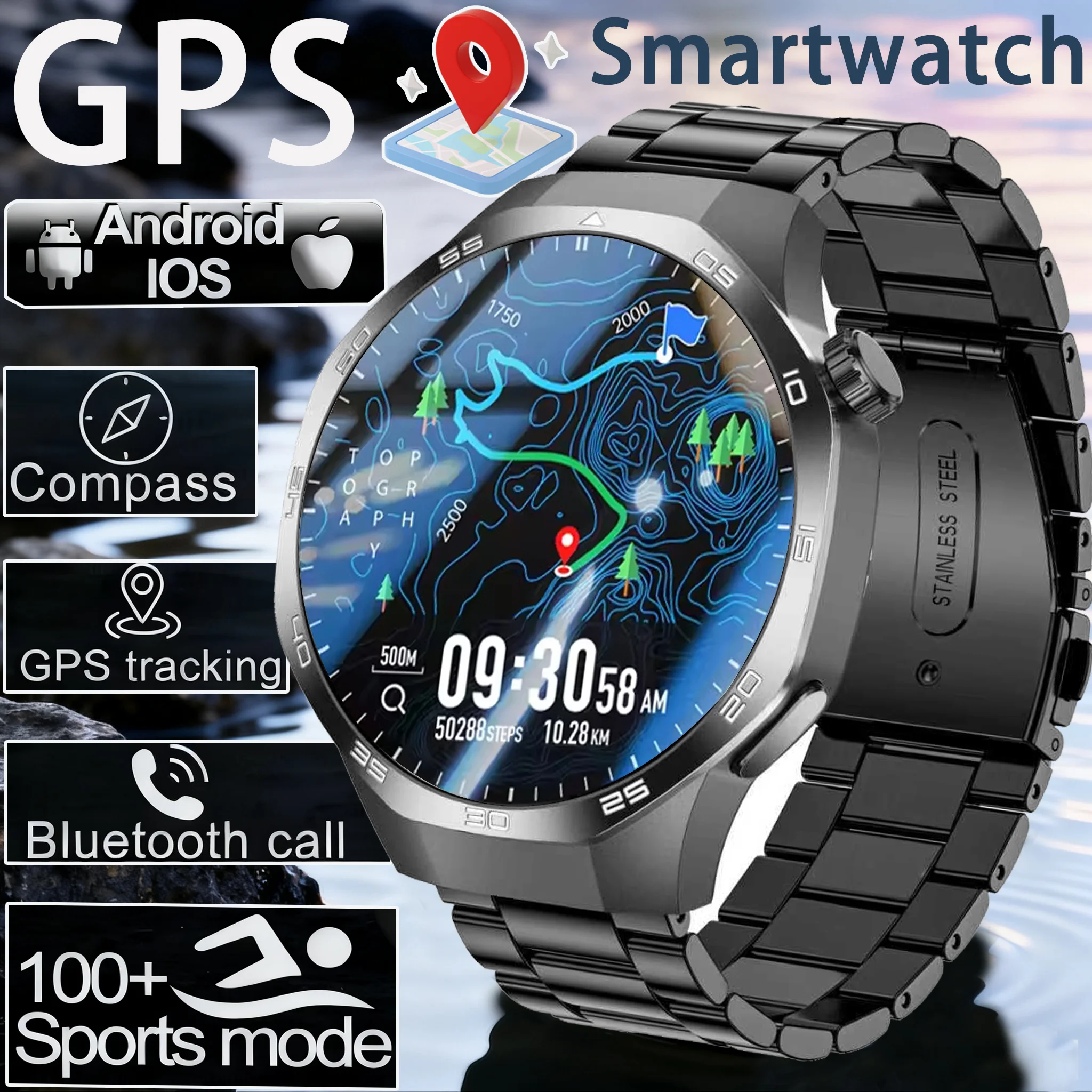 

2025 New Premium GPS Smart Watches Outdoor Altimeter Barometer AMOLED Screen Built-in GPS Compass Military Sports Smartwatch Men